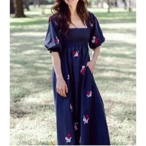 Mi Golondrino Dress Floral Puff Sleeve Midi Mila Lago Borgoña Celeste Rosa Small